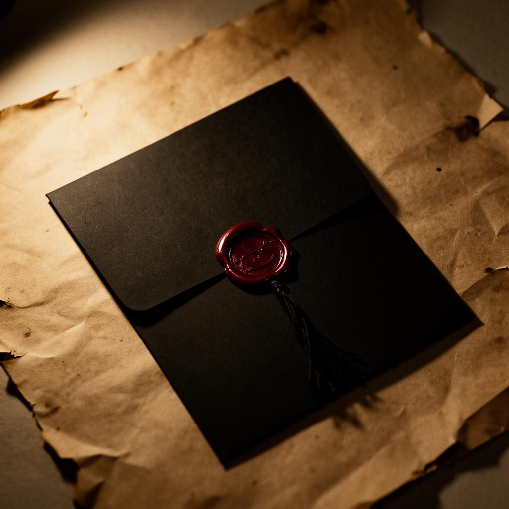 Black wax-sealed invitation